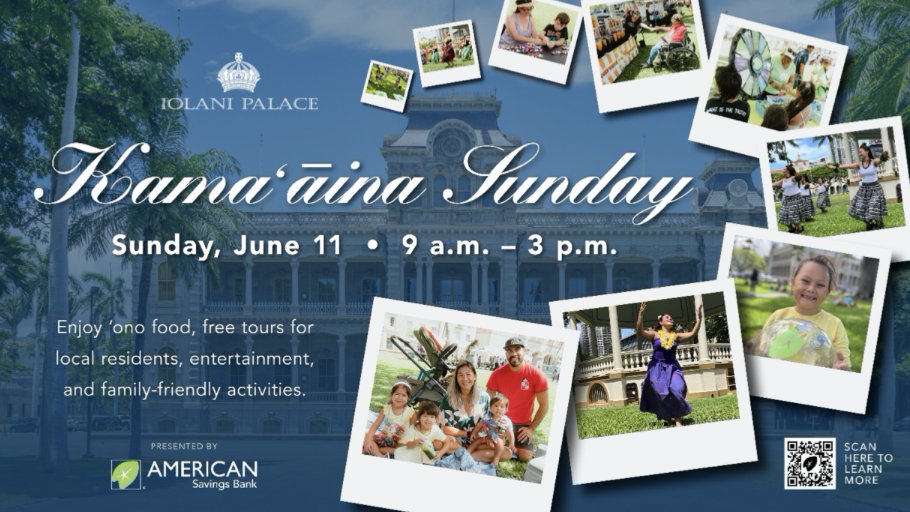 Exciting news! Kama'aina Sundays at Iolani Palace are back thanks to sponsor American Savings Bank. There will be free tours of Iolani Palace, vendors selling ono food and beverages, as well as live entertainment and activities fun for the whole ohana! Hope to see you there😀