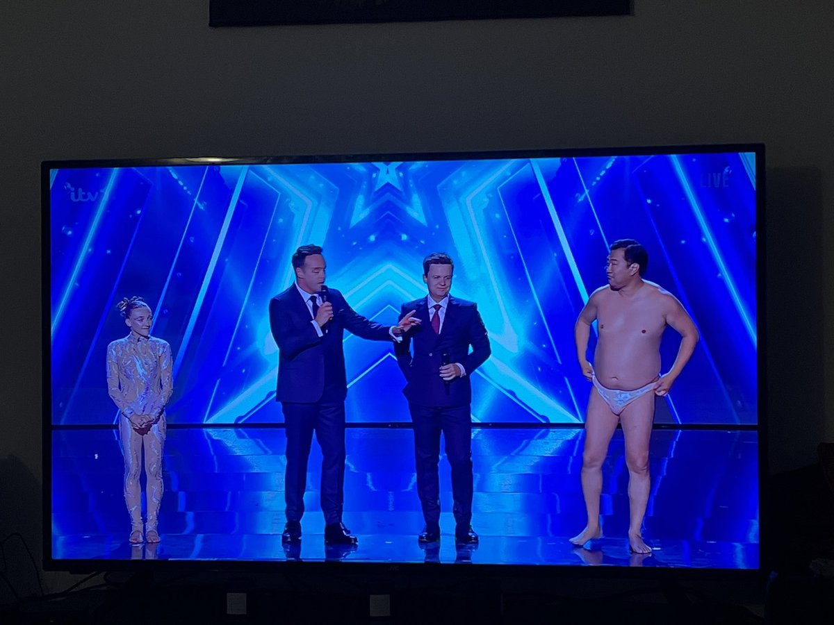 SamHorsley's tweet photo. In any other tv show, an almost naked man and a young girl on stage, would be considered very wrong 😂 #BGT2023 https://t.co/yJWToyIkti