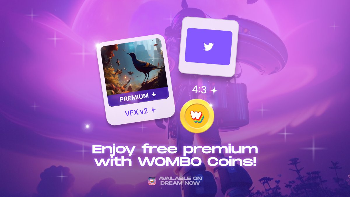 WOMBO's tweet photo. Can’t afford Dream Premium but want to use premium features?  Introducing WOMBO coins! 😎 

Unlock premium features without spending a dime.💰 

Available now on IOS, coming next week on Android! https://t.co/sCSXElK95a
