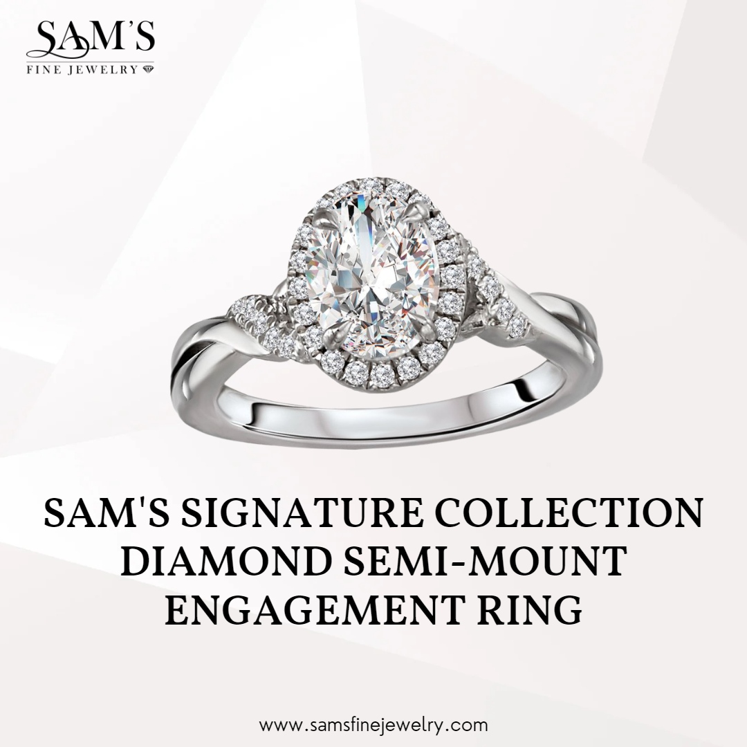 This semi-mount engagement ring is crafted in high polished white gold shank twisting into a stunning halo of diamonds that surround a center setting that will accommodate a 7.5 x 5.5mm oval shaped diamond. 👊

#samsfinejewelry #bridaljewelry #diamonds