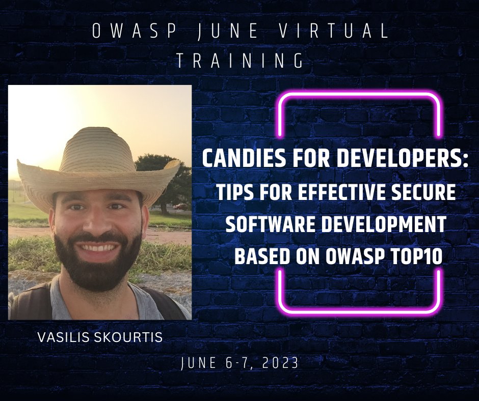 owasp's tweet photo. Turn Security Into Sweetness! Come join #OWASP and @vskourtis for  "Candies for Developers" – Paretto's Law is in the spotlight, teaching #developers to see the 20% of cases that cause 80% of the vulnerabilities early on. Don't miss out!
REGISTER NOW: https://t.co/mIU0edWxZy https://t.co/WS5NdXwNZ2