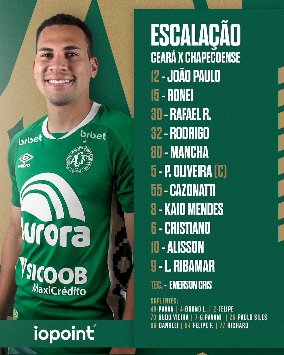 ChapecoenseReal's tweet photo. CHAPE ESCALADA! 🇳🇬

O Verdão vai assim para o duelo contra o Ceará, em jogo válido pela 10ª rodada do Campeonato Brasileiro Série B! 

#VamosChape https://t.co/mlJrxakq2h