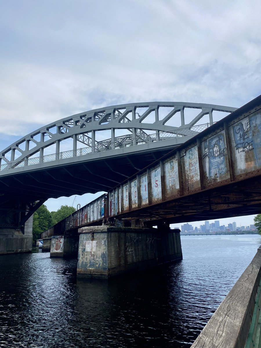 This bridge from Cambridge to Boston is one of three places in the world where you can have a plane flying over a car driving over a train rolling over a boat