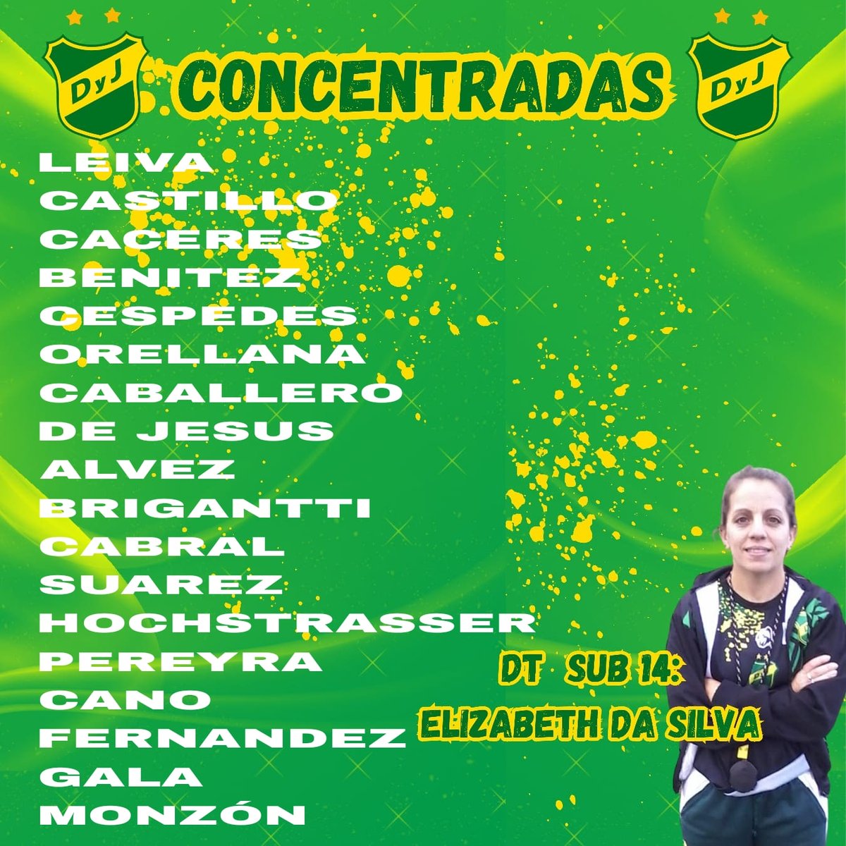 #ligafutfeme 

Está es la nómina de las 18 Fútbolistas de la SUB 14 que dispuso su entrenadora  @eli_tweety02 para su Juego de mañana frente @adbfemenino por la #Fecha8 de la #ligafutfem .

#ElOrgulloDeSerDefensa💚💛💚 #DefensayJusticia  #ligafutfeme

📷 @florencia_beleeeen