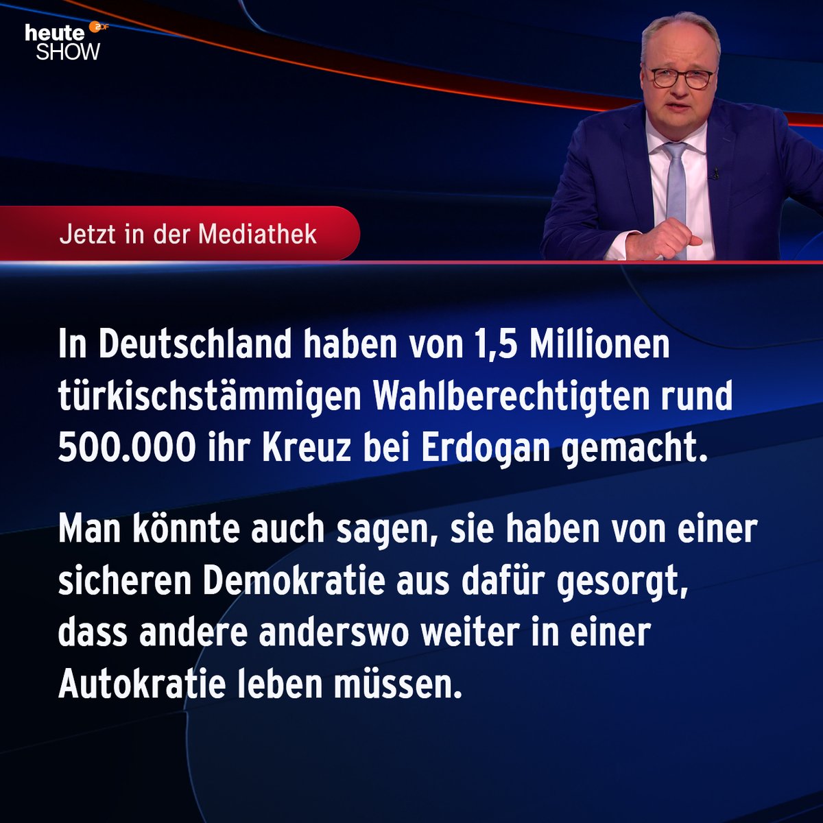 heuteshow's tweet photo. Hierzulande hat er prozentual besser abgeschnitten als in der Türkei.
Die #heuteshow ist online: https://t.co/k4THAjYY3T https://t.co/3bYVkA0ZZo