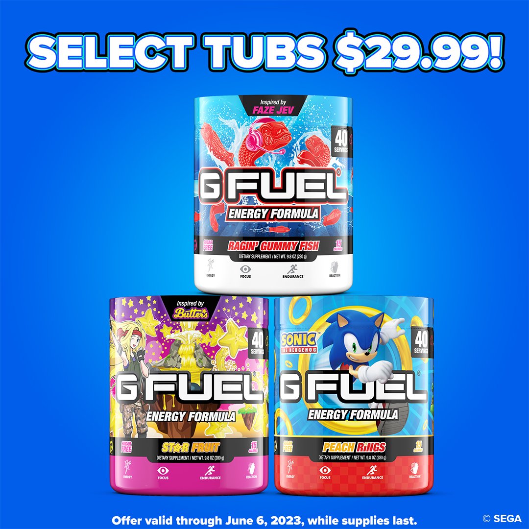GFuelEnergy's tweet photo. 💙 𝗟𝗜𝗞𝗘 + 𝗥𝗧 + 𝗙𝗢𝗟𝗟𝗢𝗪 to win a #GFUEL TUB of your choice! 2 winners picked on Monday in honor of our FLASH TUB SALE! Valid thru June 6th!

🌟 PROMO CODE "JUNE20" = EXTRA 20% OFF!

🛒 𝗦𝗛𝗢𝗣: https://t.co/gxXT14vuJh https://t.co/HKwuhJOYBH