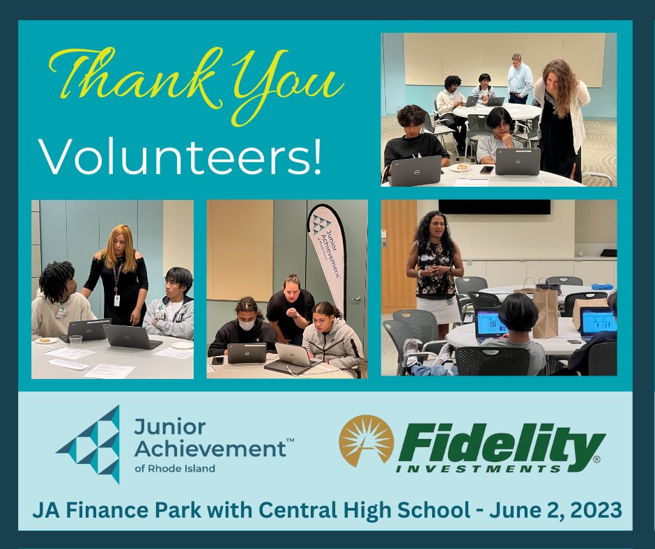 JARhodeIsland's tweet photo. Another great #JAFinancePark at @Fidelity with Central High School @pvdschools students. Thank you to our amazing volunteers who gifted their time to teach students about the importance of budgeting, making decisions on how to spend your money, and what to save for the future. https://t.co/MKvBT4dhhZ
