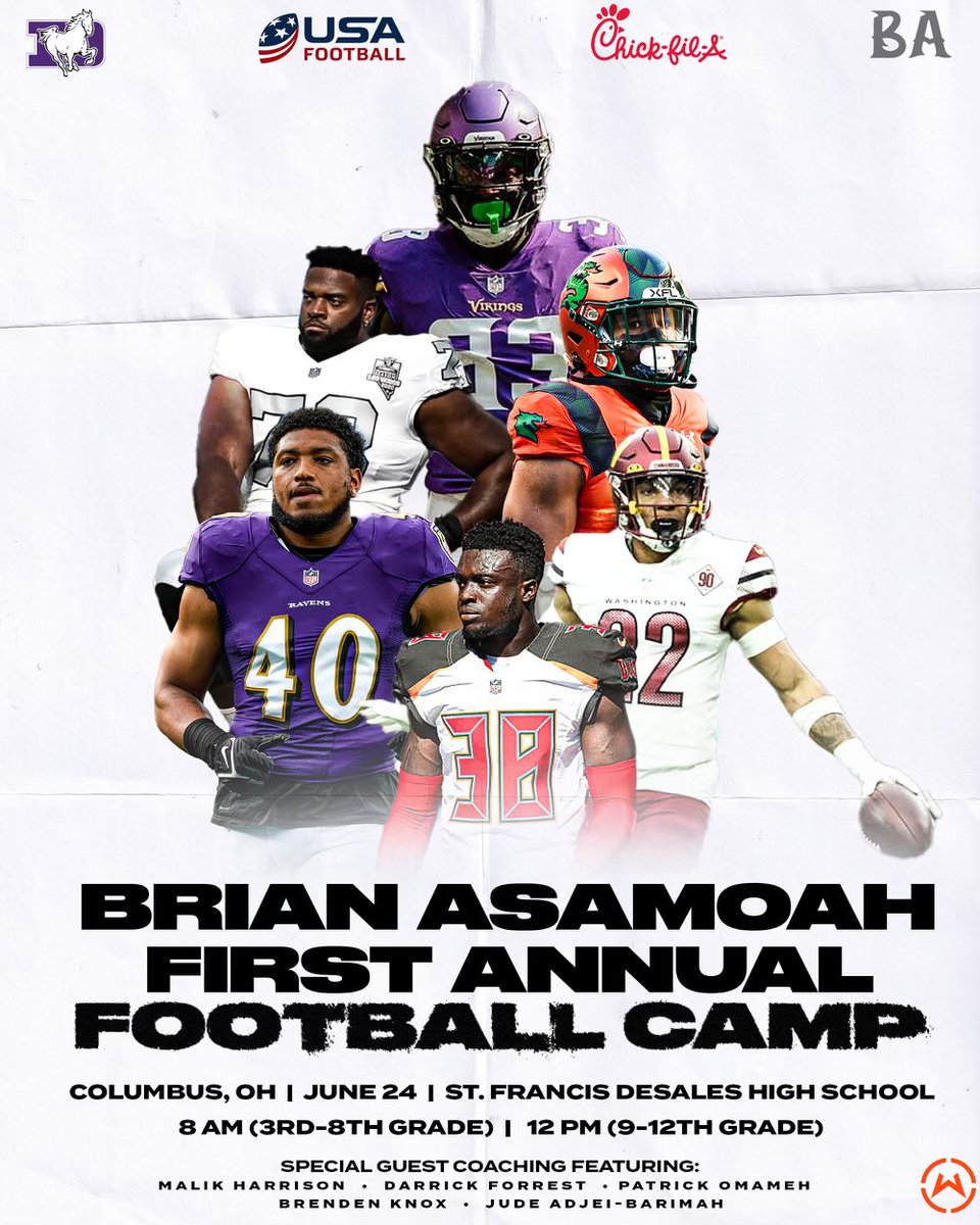 Brian Asamoah Free Football Camp @ St. Francis Desales Highschool. June 24, 2023. Registration ends June 5th. Link in Bio.