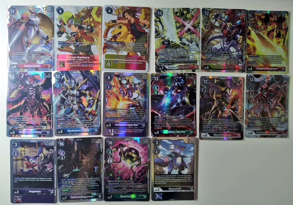 ¡BT12 completado! Nos faltaba alguna de la apertura de <a href="/Mysticmineshop/">Mystic Mine Shop</a> 

Ahora a reservar la siguiente caja 👀
#Digimon
#DigimonTCG