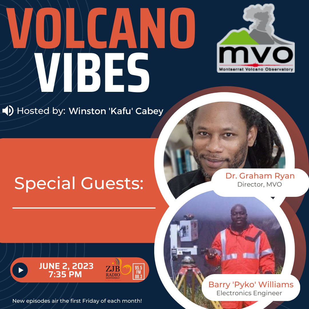 mvoms's tweet photo. Tune in to this month's episode of 'Volcano Vibes' tonight, 7:30 pm on ZJB Radio. 
Host Winston Kafu Cabey sits down with special guests, Dr Graham Ryan and Barry 'Pyko' Williams.  
#mvo #volcanovibes #scienceradio #newteamembers https://t.co/cIjxRRbkp2