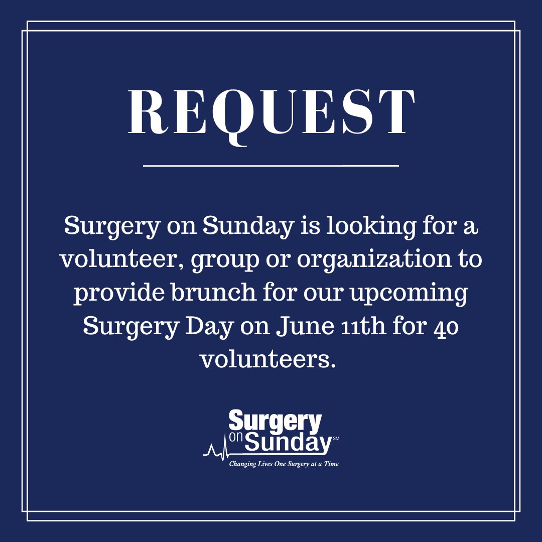 If you are interested in this opportunity or another month please e-mail: 

Volunteers@surgeryonsunday.org 

#lexky #lexingtonky #sharethelex #kentucky #volunteeropportunity
