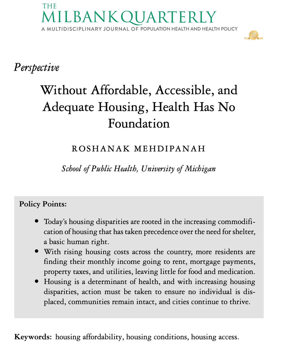 As I said, housing is preventative medicine. Without affordable &amp; good quality housing, there is NO foundation upon which people can achieve health.