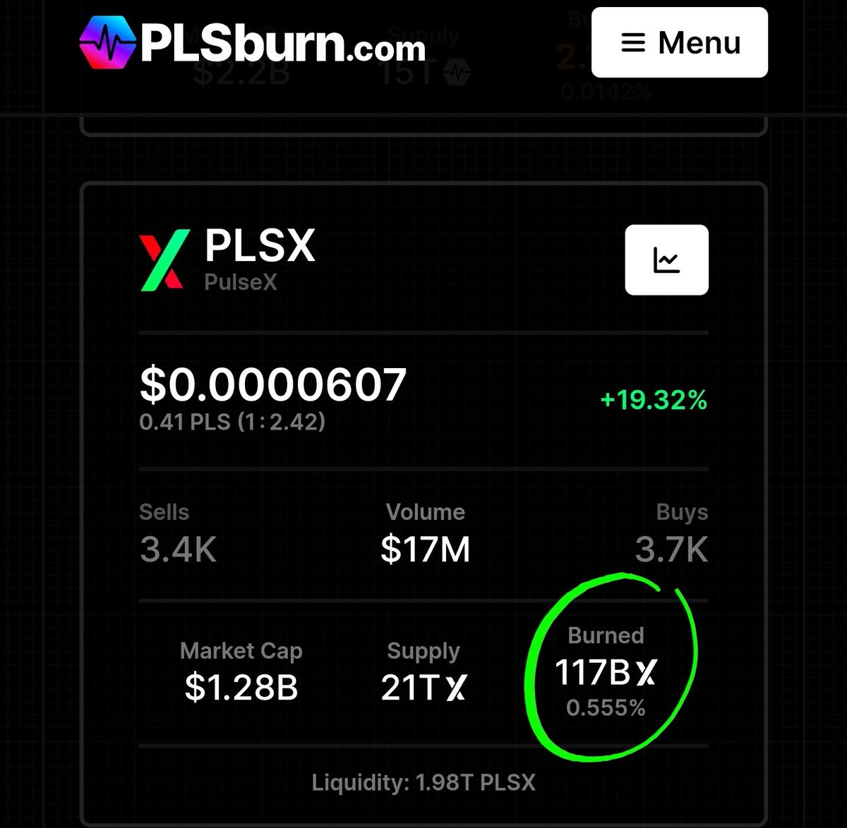 $PLSX .555% burned on #Pulsechain