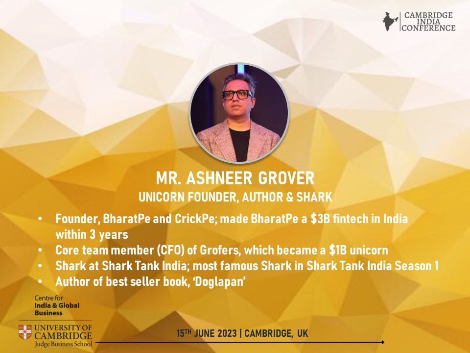 Stoked to announce the force behind BharatPe and CrickPe as a speaker - Mr. Ashneer Grover

A fintech revolutionary and business magnate, watch him speak about the secret sauce of scaling  businesses at #CIC2023 

#India #SharkTank #business #entrepreneurs #fintech #ashneergrover