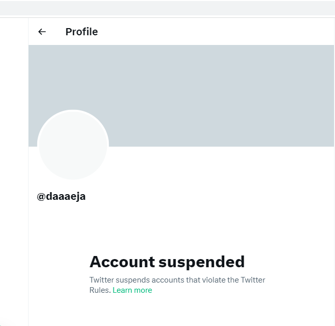 TMacWalsh's tweet photo. @SharikaSoal84 They seemed to have suspended her account. https://t.co/8C90VMpyGD