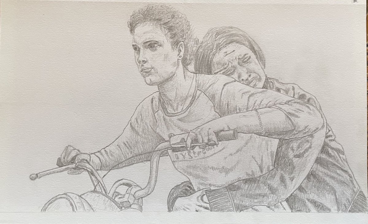 IndieArtLove's tweet photo. Paper Girls was so well acted. Hereβs KJ and Mac both full of motion and emotion. #papergirls #kajemac #KJBrandman #FinaStrazza #MacCoyle #SofiaRosinsky @SofiaRosinsky @FinaStrazza #pencilart #sketch Num2 mechanical pencil. https://t.co/8Z8LQhbfGr
