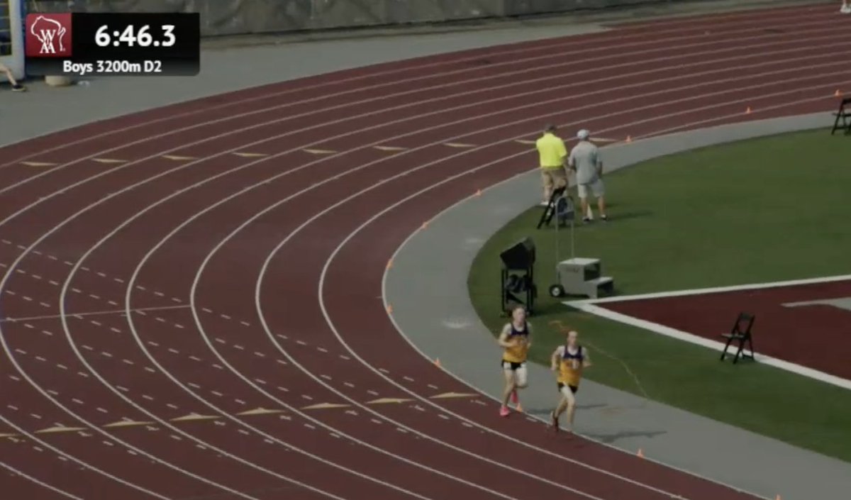 wiaawistate's tweet photo. Seeing double?!? Twins, Connor &amp; Logan Murphy of @Sheb_Falls_HS ran stride for stride during most of the D2 Boys 3200M Run!

Connor takes the gold medal with a time of 9:21.51 with Logan coming in 5th at 9:26.81.

They will also both compete in the 1600M Run tomorrow! #wiaatrack https://t.co/ehViC0OBVs