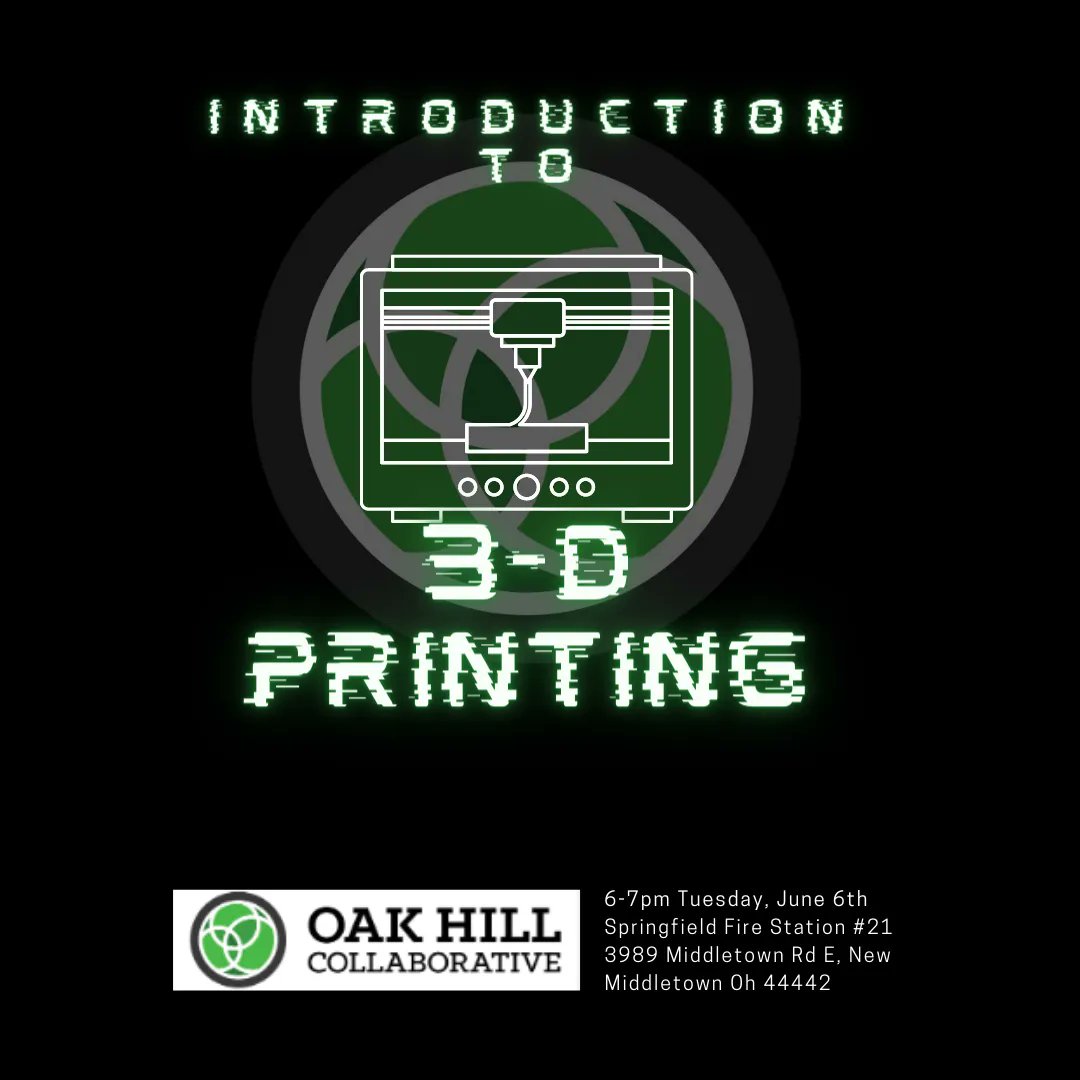 Did you miss our first Intro to 3D Printing class at Springfield Fire Station? Worry no more! We'll be there ready to bring the fun Tuesday, June 6th at 6pm! 

See you there! 😎 

#oakhillcollaborative #computereducation #digitaladvantage #bridgethedivide