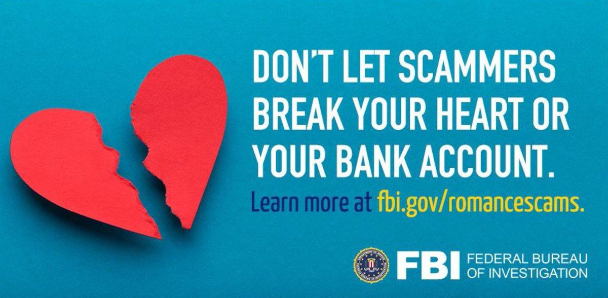They don't want your ❤️, they want your 💰. Don't be a victim of romance scams. Learn more today at: fbi.gov/news/stories/r… #FBI #RomanceScams #Scam