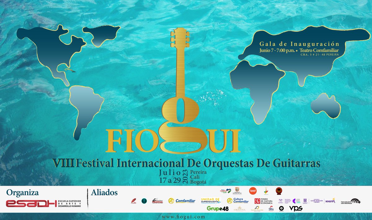 Fiogui_col's tweet photo. El #VIIIFIOGUI ¡es un hecho! Iniciamos la octava versión del Festival Internacional de Orquestas de Guitarras  2023 en Colombia. 

Estaremos en Pereira (junio 7), Cali (julio 17 a 19) y Bogotá (julio 24 a 29), con invitados de España, Costa Rica, México, Venezuela y Colombia. https://t.co/7tJrPDyyeN
