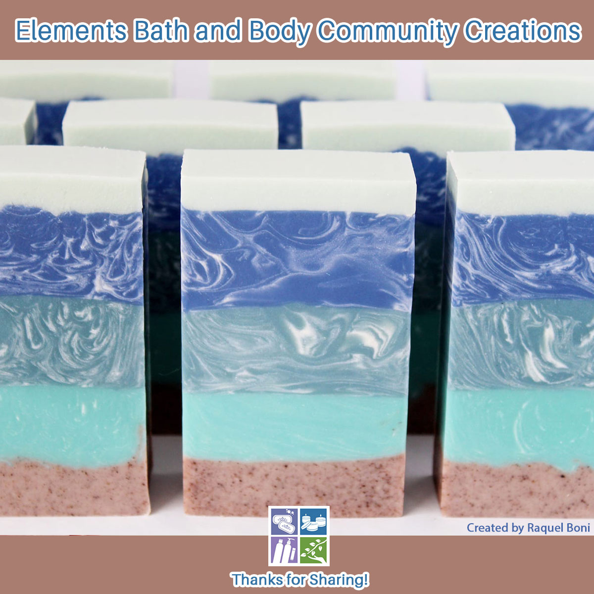 ElementsBB's tweet image. Elements Bath and Body community member Raquel Boni shared this lovely photo of her summertime-inspired Ocean Waves cp soaps with walnut hull powder with us in our May contest!
We love seeing what our community is making🥰 

💜💙💚

#soap #handmadesoap #soapmaking  #soapmaker