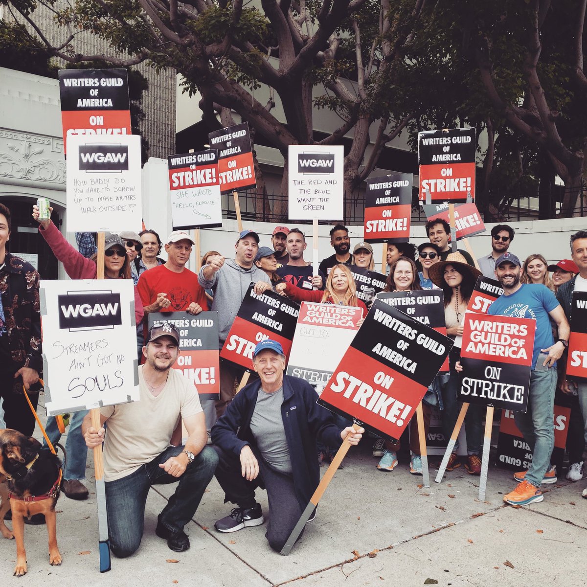 Hurrah for the Red and Blue. Boo for the AMPTP. Penn alum picket at Sony. #wgastrong #wgastrike