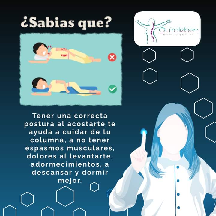 quiroleben's tweet photo. ¿sabías que ? 

Es importante dormir de lado o boca arriba, evitando dormir boca abajo ya que puede causar dolores en el cuello y espalda. También es recomendable mantener una rutina regular de sueño, y evitar el uso de dispositivos electrónicos antes de dormir.

📌Contáctanos https://t.co/rVpWSVSKb5