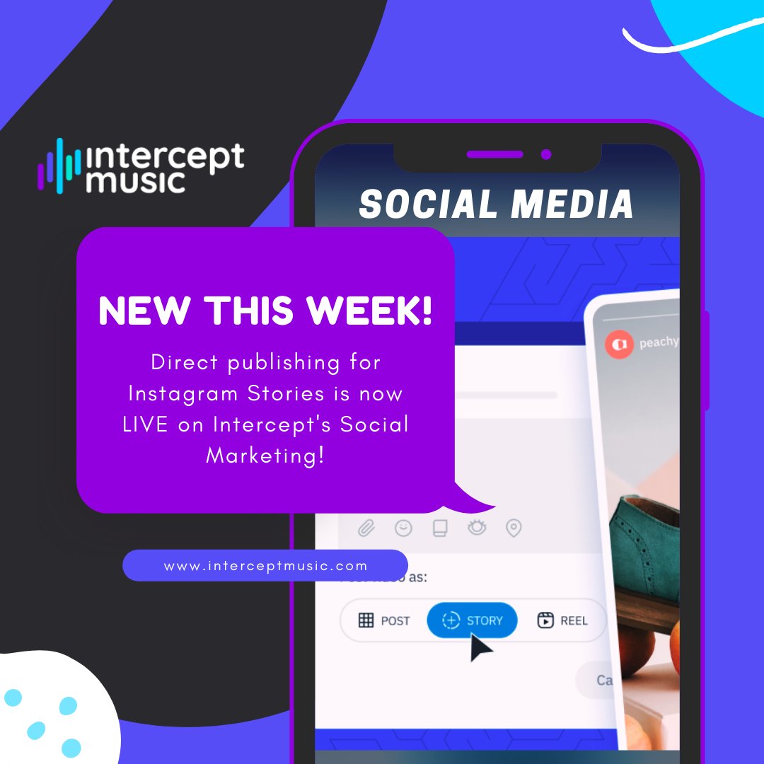 Intercept_Music's tweet image. 🎉 Introducing: Direct publishing to Instagram stories on Intercept Social Media Marketing!

#InterceptMusic #NewFeature #InstagramStories #SocialMediaMarketing #BoostYourGrowth #ArtistJourney #SocialMediaTips