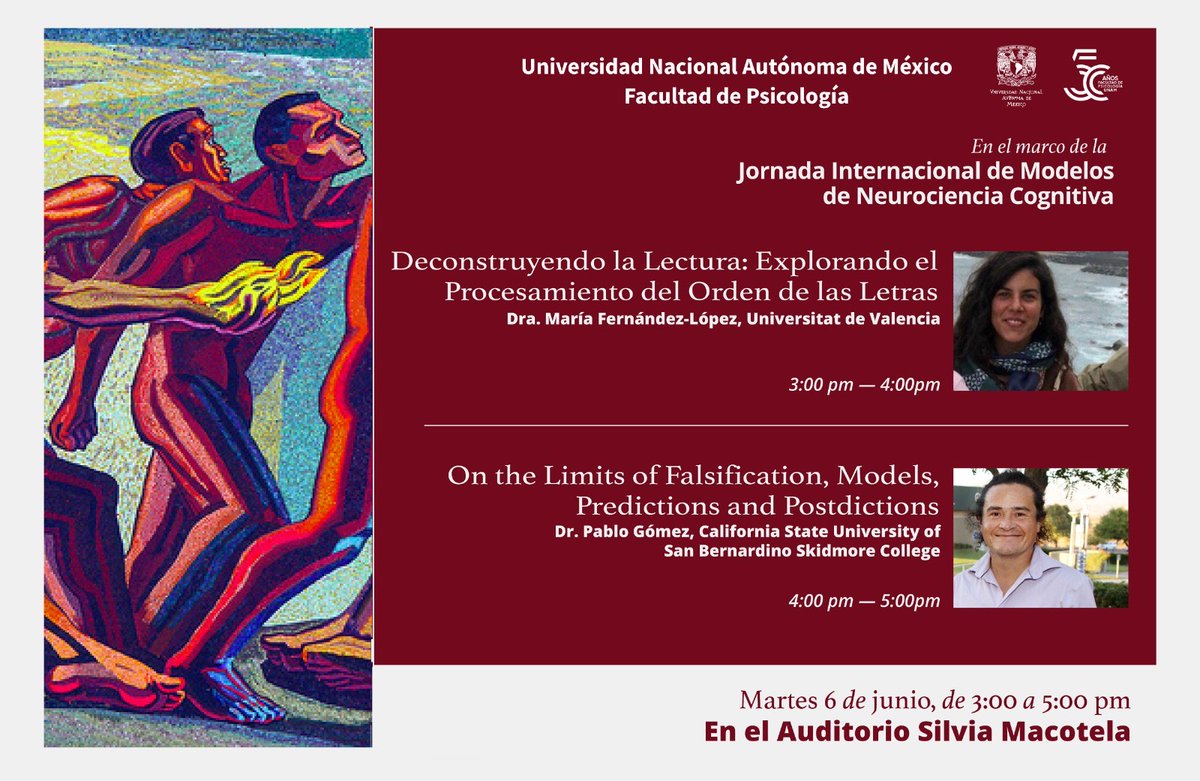 Los esperamos en la Jornada de Neurociencias Cognitivas con nuestros invitados especiales: La Dra. María Fernández López y el Dr. Pablo Gómez