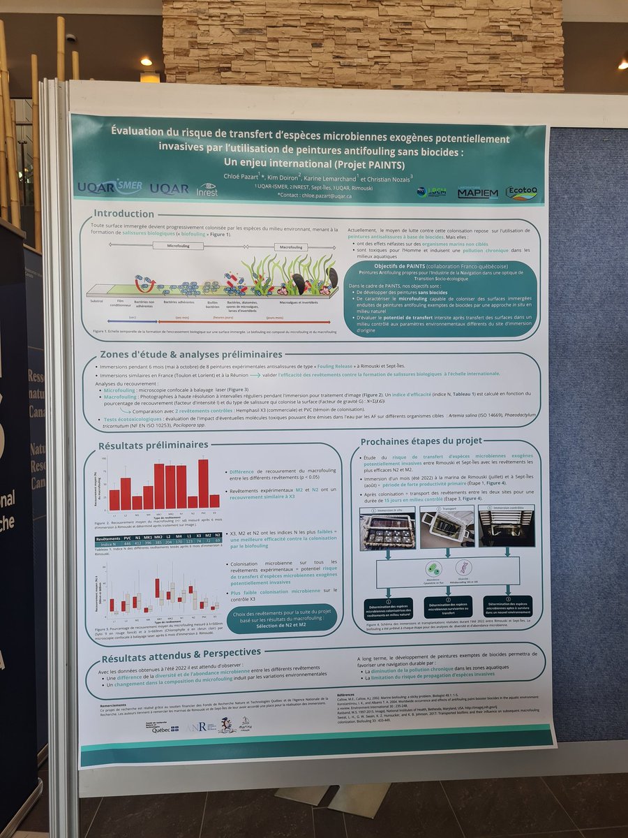 Chloe_pzt's tweet photo. Cette semaine s'est déroulée à Québec le colloque conjoint Ecobim-ECOTOQ. Merci au jury @ecoto_q - @Ecobim2 de m'avoir attribué le 1er prix de la présentation affiche catégorie Maîtrise ! 🚢🦠 Ce fut un plaisir de participer à ce colloque !
#ECOTOQ #Ecobim #Ecotoxicologie #UQAR https://t.co/aWtvPH72j3