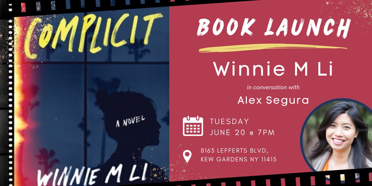 On June 20, I'll kick off the #Complicit #booktour in conversation with @alex_segura (Winner of the @latimesbooks Prize) + some wine at @kewandwillow in Queens, NY. We'll discuss writing #crimefiction gender, race & workplace intrigue. Tix 👉 tinyurl.com/2s3py95f