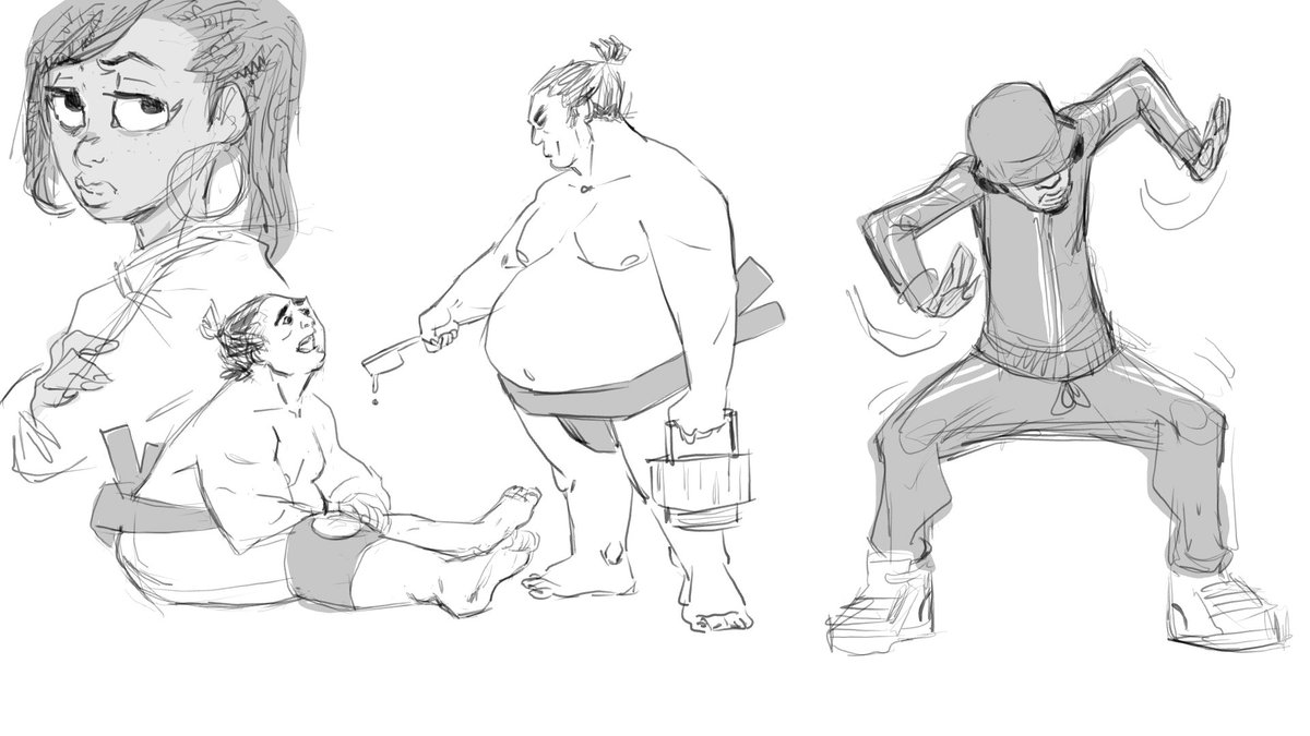 Early June sketch dump. #sketches #warmup #drawing #storyboardartist #lookingforwork #blenderart #blendersketch #sumo #scifi #randomart #cartoon #expressions #characters