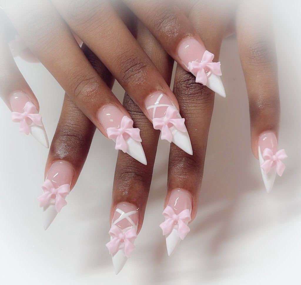 itgirlssorority's tweet photo. ribbon nails with lacing 🎀𓂃 ࣪ ִֶ https://t.co/BEEVtip8N5