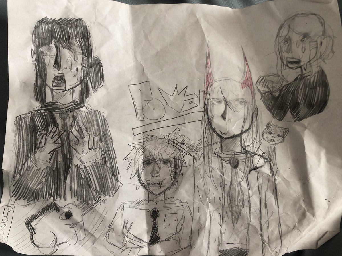 Lil sis did some chainsaw man fanart. Am proud