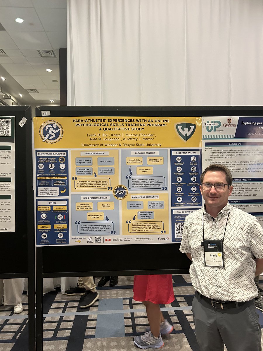 PhD candidate Frank (@Frank_O_Ely) presented a poster on para-athletes’ experiences with an online PST program! Great work, Frank! @KristaJChandler @ToddLoughead @UWindsorKIN