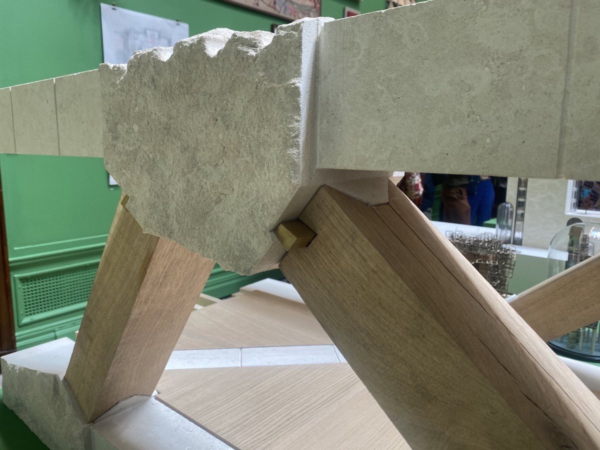 Groupwork_arch's tweet photo. Pretensioned stone & timber scarf joint hybrid bridge element at the RA
@webbyates @stonemasonry for Graz
120m river span & 24t capacity
No need for today’s infrastructure / bridges to be all steel & rc but stone & timber as they have for millennia & at the same time -veCO2 https://t.co/SWo0lokyYk