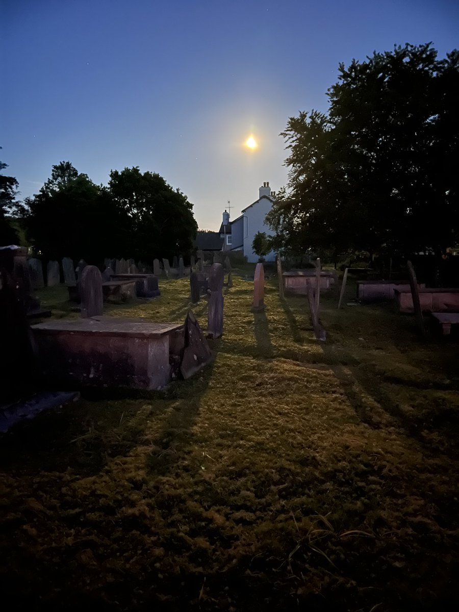 Cartmel Priory graveyard by moonlight, are those shades cavorting in the moonbeams? #Folklore #folkhorror #uncanny #uncannycommunity