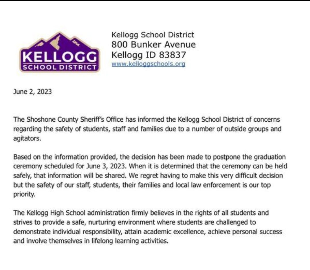Idaho Tribune on Twitter "BREAKING Kellogg HS Postpones Graduation