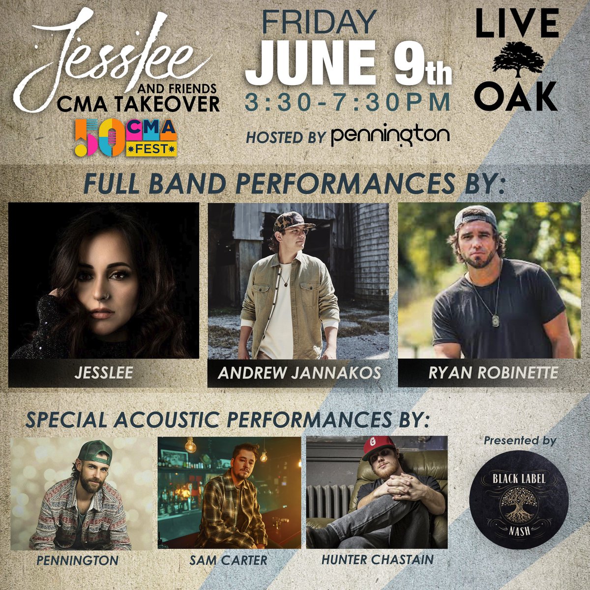 Y’all, I am so stoked to be kickin’ off this years 50th #CMA with @blacklabelnash & friends🔥
Come join the fun June 9th at @live_oak_nashville for all the fun and this amazing line up🎶 @CountryMusic 

(more artists TBA)
#cmafest #countrymusic #livemusicrocks