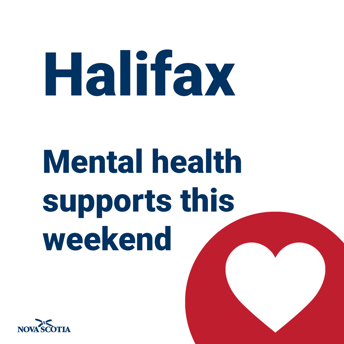 NSMentalHealth's tweet photo. Mental health programs and services are available during this difficult time.  This weekend, people can speak with Mental Health and Addictions clinicians located at Canada Games Centre, 26 Thomas Raddall Dr., Halifax, from, 8:30 a.m. to 4:30 p.m. Saturday and Sunday. https://t.co/1cj9GfiCAg