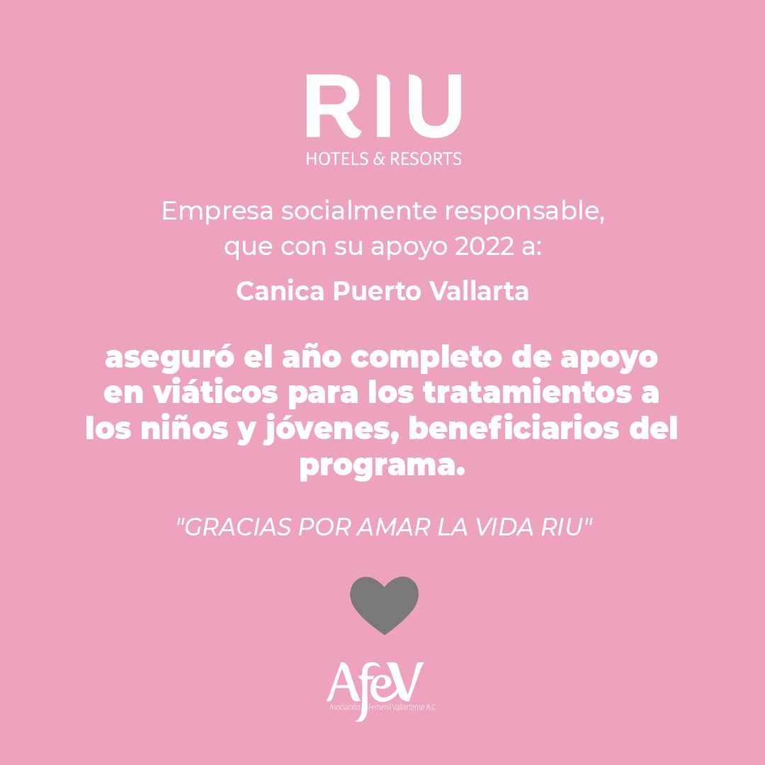 Queremos agradecer infinitamente a <a href="/RiuHoteles/">RIU Hotels & Resorts</a> por su apoyo a Canica Puerto Vallarta 💙