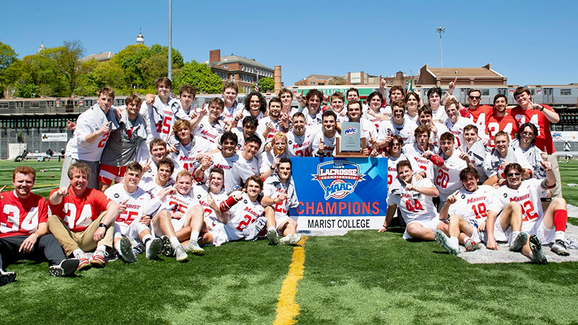 Marist's tweet photo. Thanks to a generous six-figure donation from former student and four-year @Marist_MensLax player C. James Taylor, Marist has established a new #scholarship program to provide financial support for future #lacrosse student-athletes!🥍

🔗: https://t.co/VUiNi5hAo3 https://t.co/xy7FnfnPOA