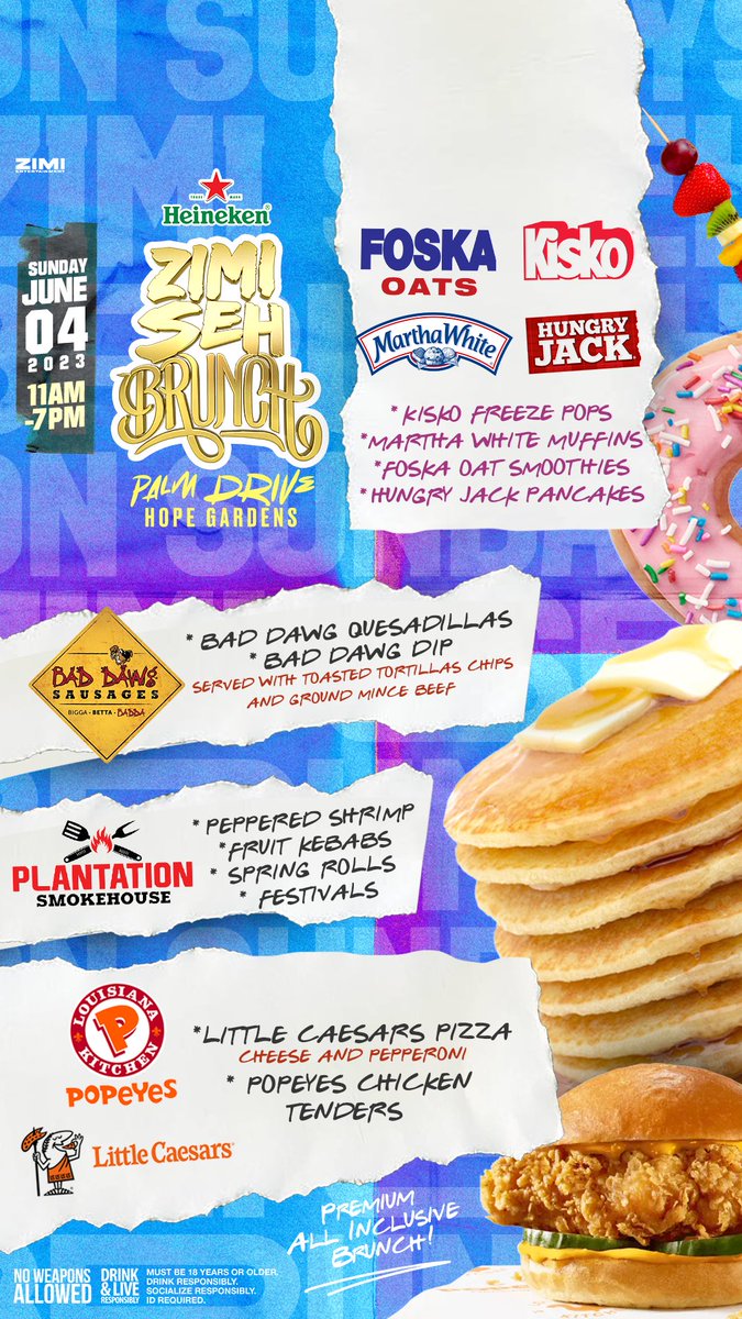 zimient's tweet photo. THE PREMIUM ALL INCLUSIVE BRUNCH IS 2 DAYS AWAY! 🥞🥂

@heineken_ja #ZimiSehBrunch June 4th, 2023 at Palm Drive, Hope Gardens! 🗓 

🥂 Limited tickets available at our outlets 🥂

✨Food Inclusive
✨Mimosa Inclusive
✨Drinks Inclusive

SEE YOU ALL AT ZIMI SEH BRUNCH CANADA - JULY 16TH 🇨🇦

#ZimiSehBrunch
#Jamaica
#ZimiEnt
🇯🇲