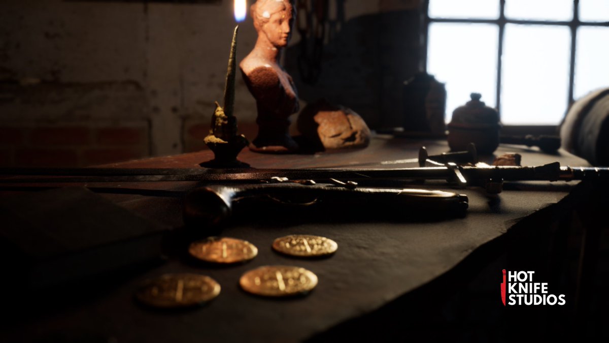 HotKnifeStudios's tweet photo. You enter the dimly lit chamber, feeling the weight of your armor and sweat glide down your brow. You have survived another round of Arena, but the ache of your wounds remind you the cost. Next round will be harder. 

Slowly you walk towards the  wooden table to claim your spoils for bravery: a dagger, a pistol, two long battle swords, and four gold coins. 

You wield one of the swords and examine it closely. It feels balanced and sharp in your hand. You begin to wonder, who will be your next opponent, and which one of you will live to see another day…

#pvp #pve #steam #twitchgaming #mmo #rpg