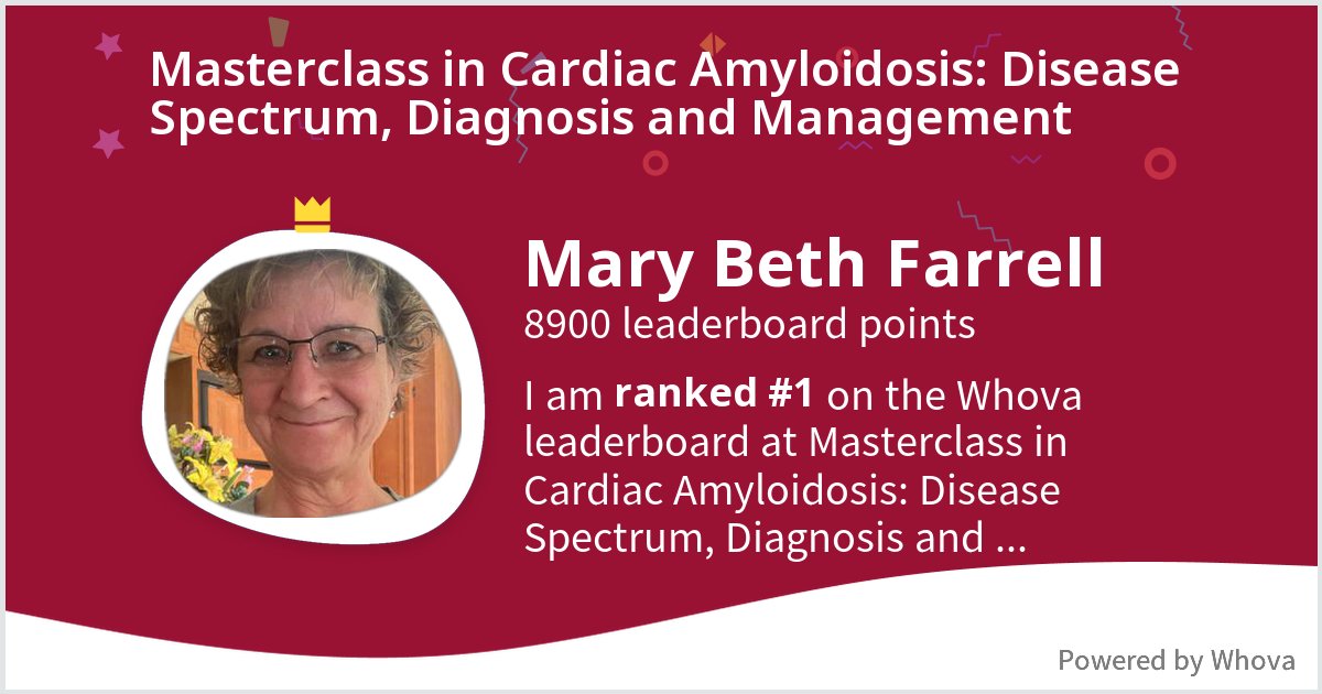 Nuclear_Mbf's tweet photo. I ranked #1 on the Whova leaderboard at Masterclass in Cardiac Amyloidosis: Disease Spectrum, Diagnosis and Management! #CVNuc - via #Whova event app https://t.co/Oe6QBOftDC