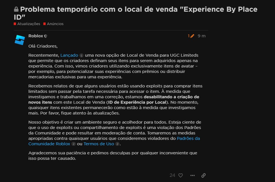 RTC em português  on X: NOTÍCIA: Um funcionário da Roblox comentou em um  post de 2017 no DevForum que pedia que jogos pudessem ser transferidos de  um perfil para um grupo.