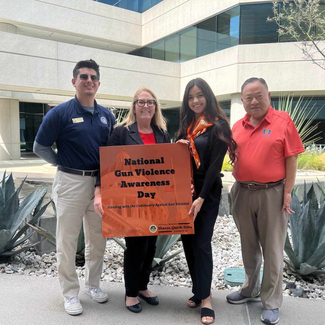 QuirkSilvaCA's tweet photo. ๐งก On National Gun Violence Awareness Day, we #WearOrange to honor lives affected by gun violence. I'm proud that my #AB455, a vital gun violence prevention measure, passed through the Assembly with bipartisan support. Together, let's raise awareness and #EndGunViolence. ๐งก https://t.co/8aCQQdRuv7