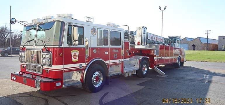 BCFDL734's tweet photo. A brand new @FireSeagrave hook and ladder truck is receiving its final touches before heading to Baltimore. The joint BCFD Admin, L734 &amp; L964 Committee has designed better, safer units for #BMORESBravest. This is one of many units that’ve been ordered to replace our aging fleet. https://t.co/6lOQB4sajj
