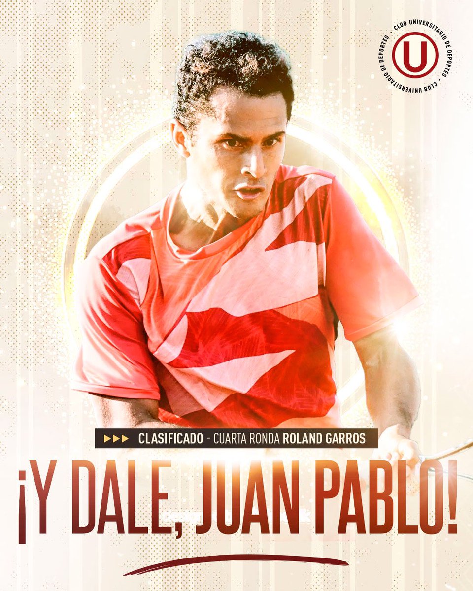 𝘾𝙊𝙉 𝙂𝘼𝙍𝙍𝘼, 𝙅𝙐𝘼𝙉 𝙋𝘼𝘽𝙇𝙊  💪

Felicitamos a <a href="/jpvarillas/">Juan Pablo Varillas</a>, tenista nacional e hincha crema, por su clasificación a la cuarta ronda del Roland Garros. 

Juanpi es el primer peruano en clasificar a esta etapa desde 1994. 

#YDaleJuanPablo