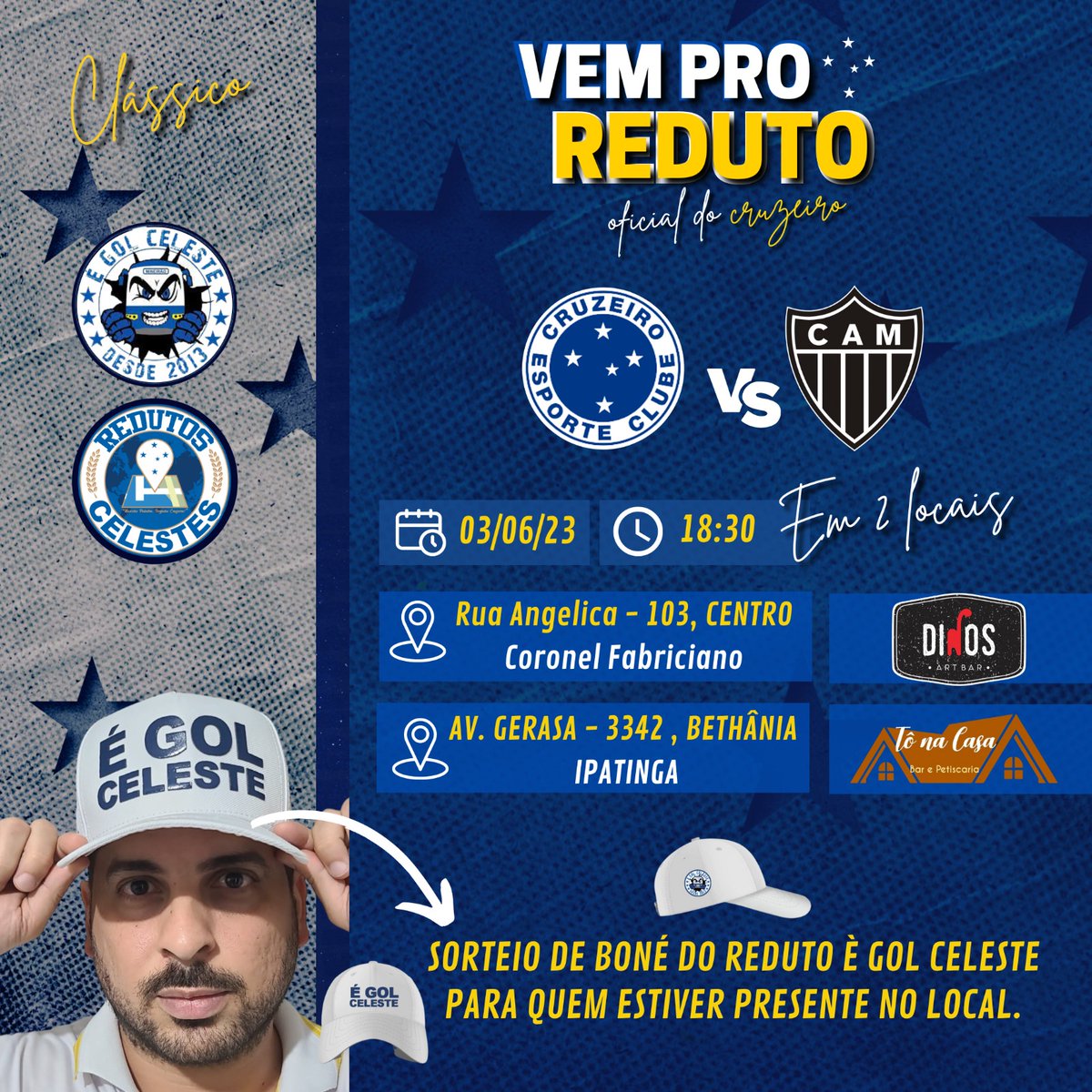 redutoegc's tweet photo. Vem que amanhã tem reduto duplo 🚀
Teremos reduto em Coronel Fabriciano e Ipatinga simultaneamente. Além disso, vamos SORTEAR um boné em cada reduto. 🦊
Procure o Reduto mais próximo da sua casa e bora fazer a festa!
#Cruzeiro #ValedoAço #RedutoEGC #Cruzeiro https://t.co/eEqBFORprJ